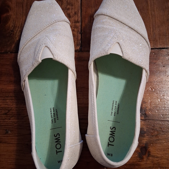 TOMS Women's White Glitter Classic Alpargata Slip-On Shoes - Picture 2 of 5